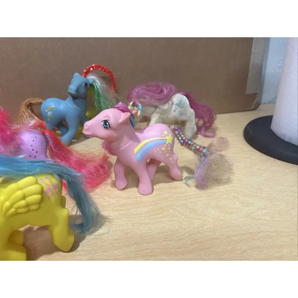 Lot Of 7 Vintage 1980s My Little Pony Toys, G1 - Unicorn Pegasus Baby Flocked